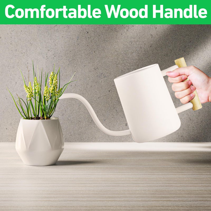 HB Design Co. 35 oz Metal Small Indoor Watering Can with Long Spout & Real Wood Handle for House Plants, Succulents, Cacti & Seedlings - White Long Spout Watering Can Indoor Plants - Stylish, Gentle Flow, No Spills - Image 4